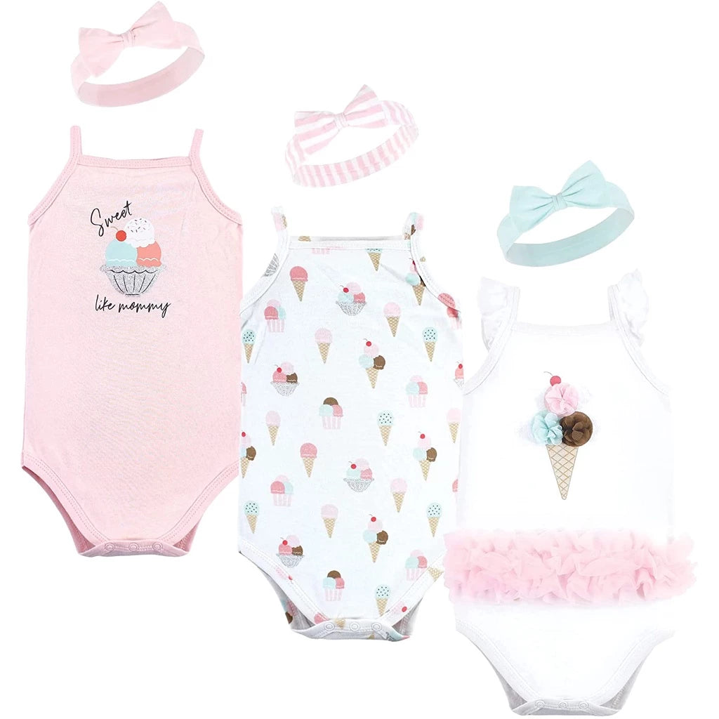 Little Treasure Baby Sleeveless Bodysuit and Headband Set - Ice Cream
