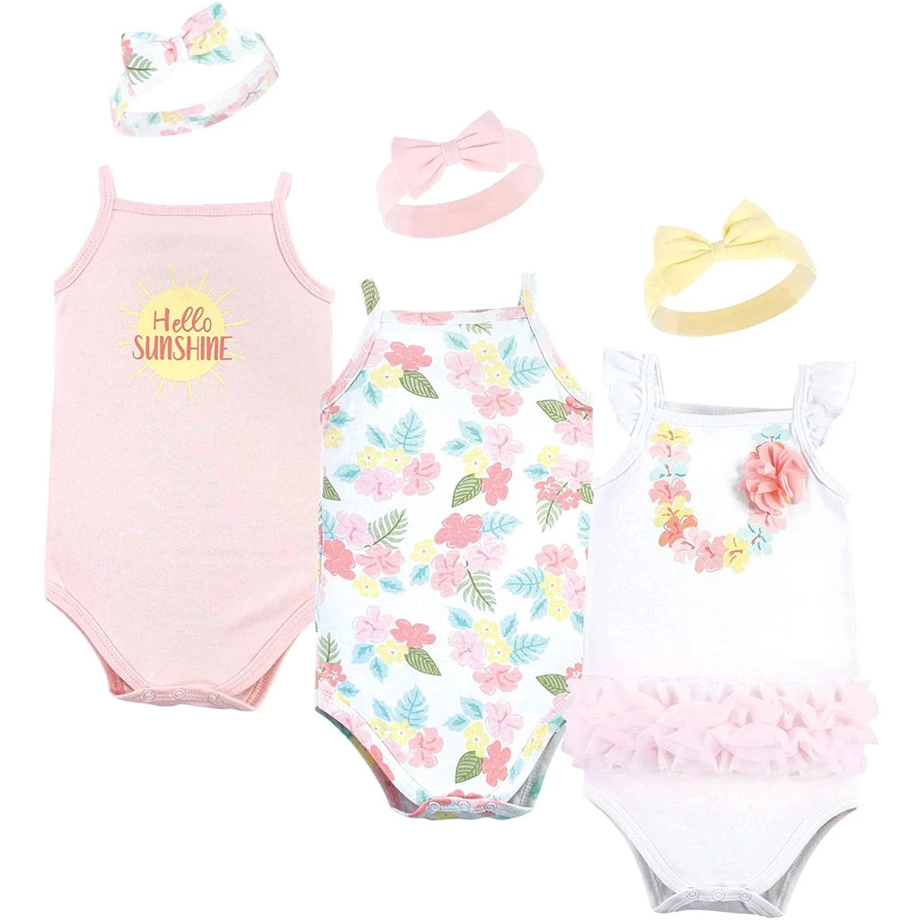 Little Treasure Baby Sleeveless Bodysuit and Headband Set - Hawaiian
