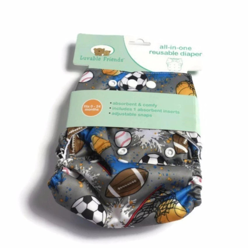 Luvable Friends Printed Cloth Diaper (Grey/Sports Ball)