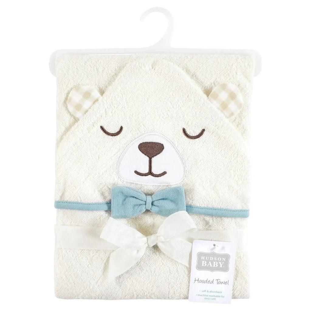 Hudson Baby 1 Piece Animal Hooded Towel (50001CH/Gingham Bear Boy)