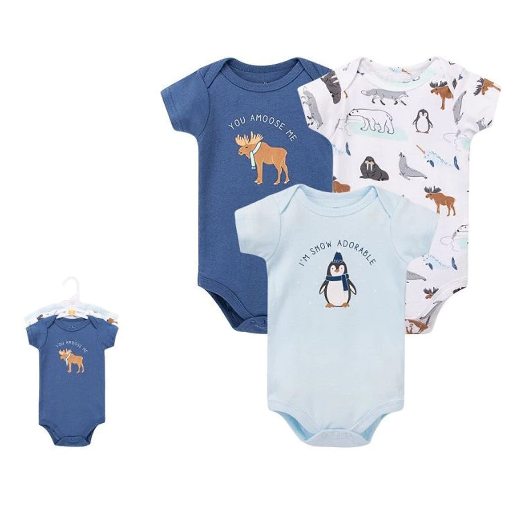 Hudson Baby 3 Pack Onesies Short Sleeves (08604CH/I'm snow adorable)