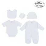 Load image into Gallery viewer, Mother&#39;s Choice White Collection 5 Piece Set (Sleepsuit, Onesie, Bib, Hat &amp; Mittens/ IT2055)
