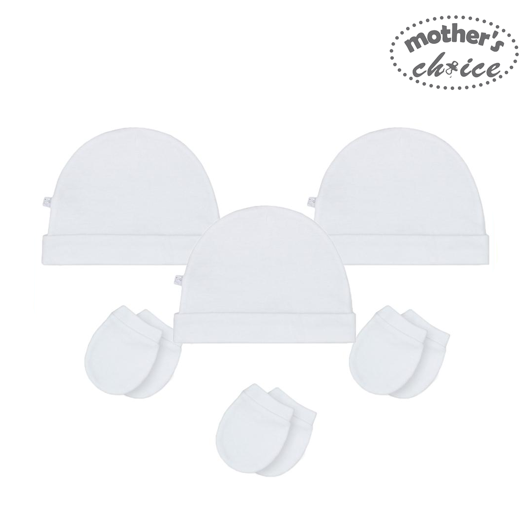 Mother's Choice White Collection 6 Piece Hats and Mittens Set (IT2059)