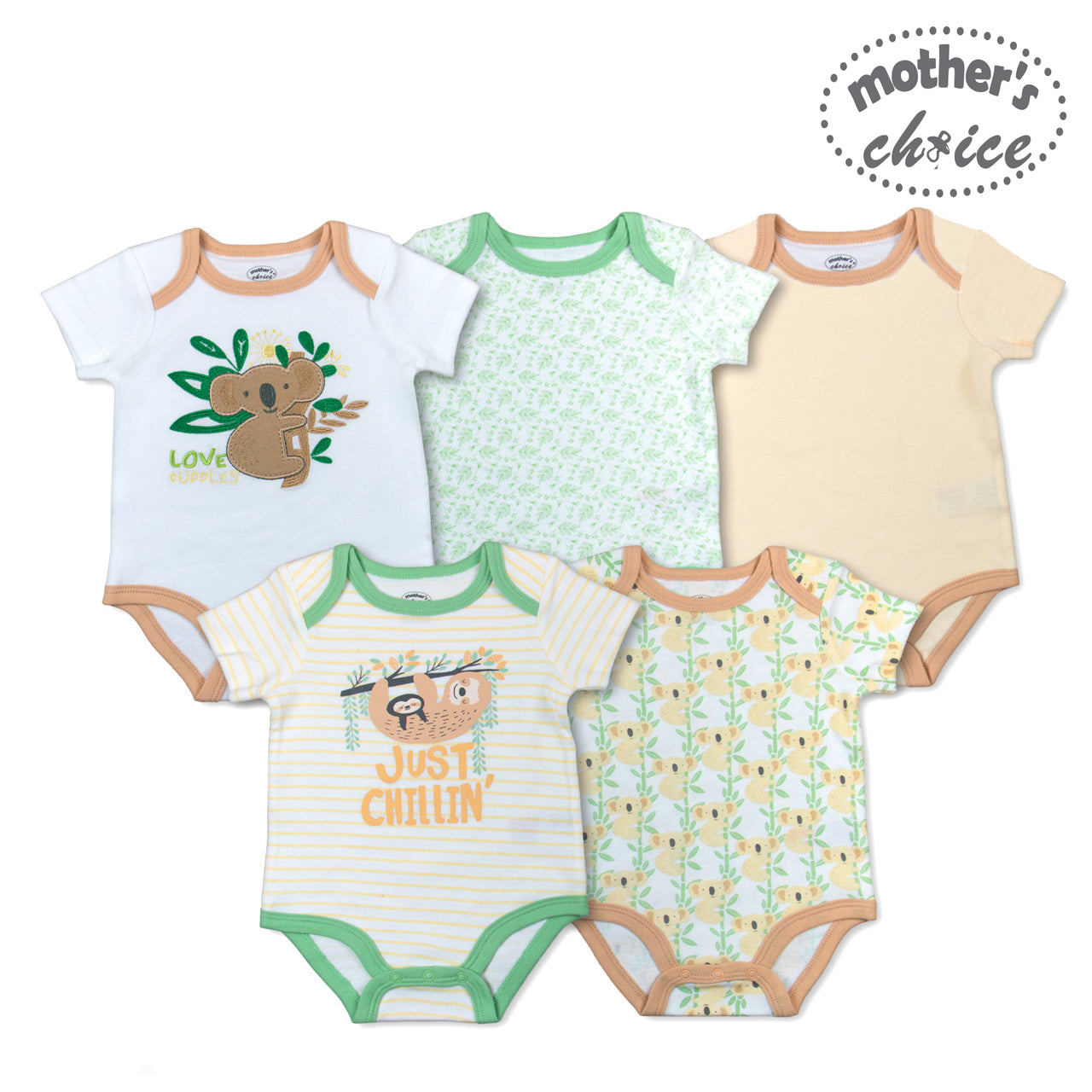 Mother's Choice 5 Pack Short Sleeve Onesie (Just Chillin/IT2488)