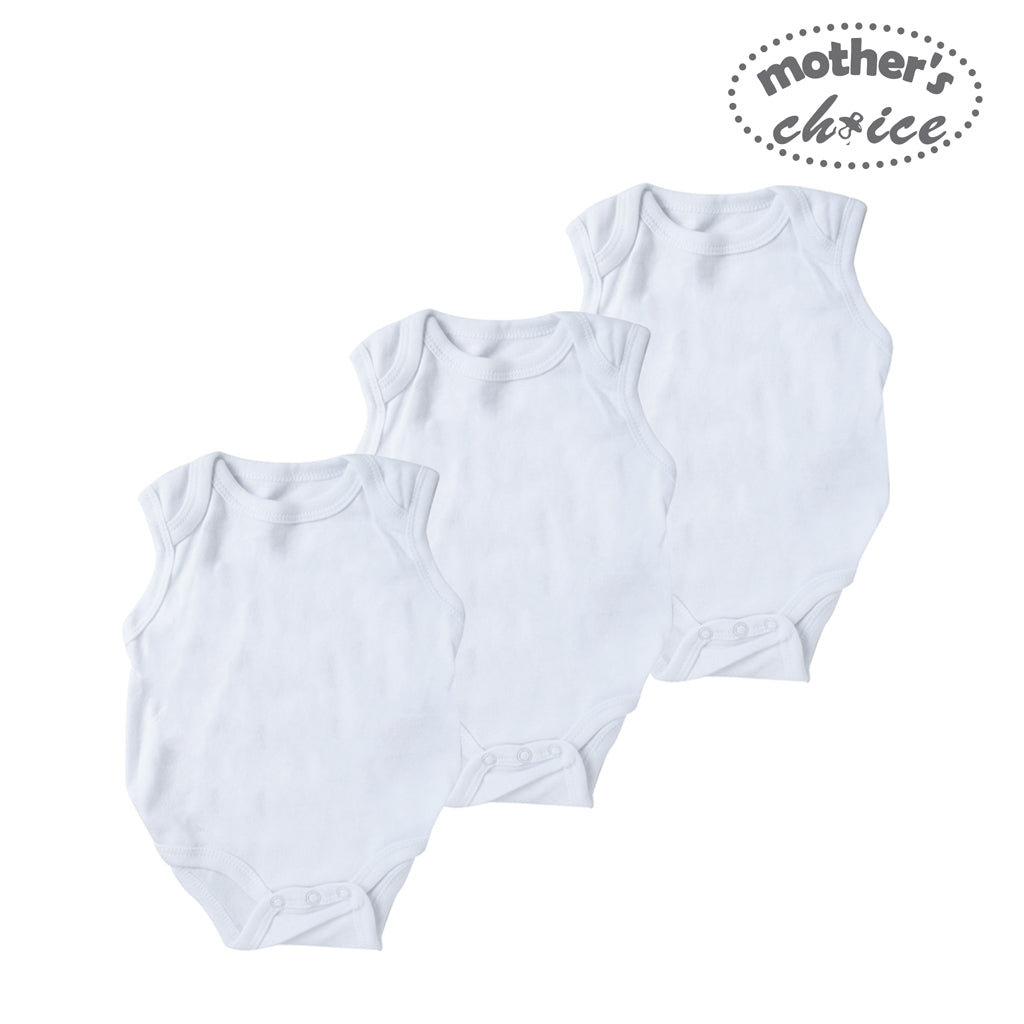 Mother's Choice White Collection 3 Pack Sleeveless Bodysuits (Daily Essentials / IT2829A)