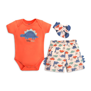 Mother's Choice 3 Pack Bodysuit, Shorts and Socks Set (IT3626/Baby Dino)