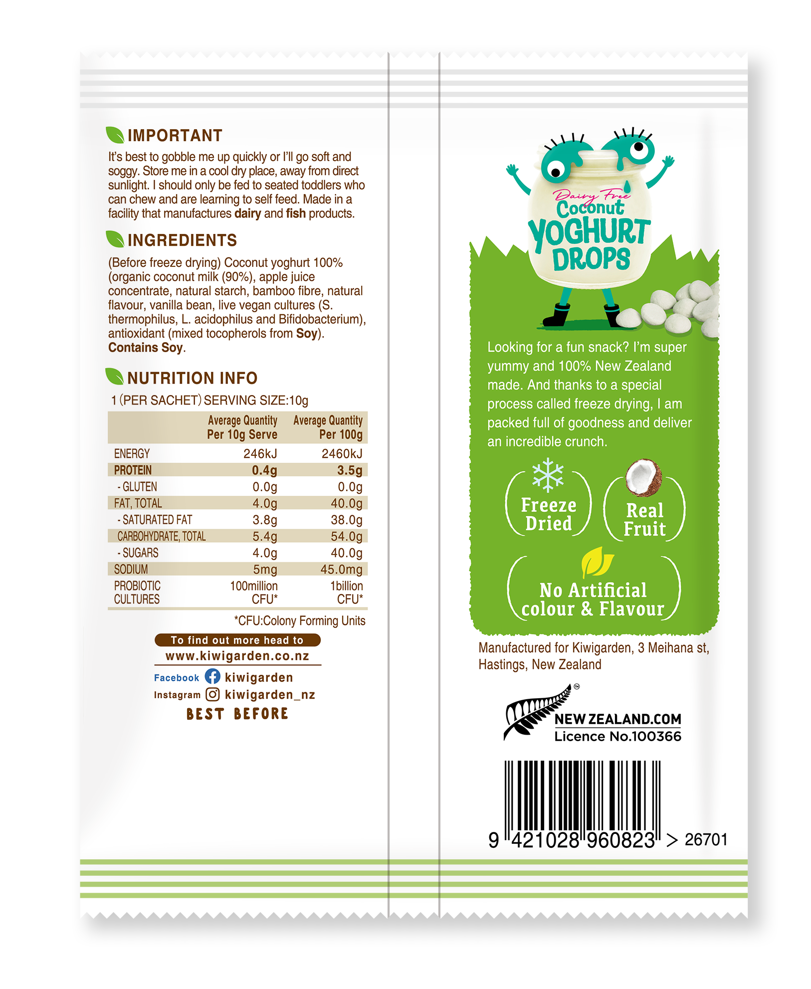 Kiwigarden Dairy Free Coconut Yoghurt Drops 10g