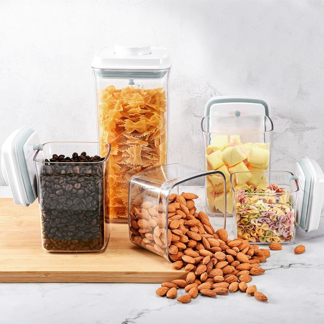 Ankou Airtight 1 Touch Button Tinted Container With Scoop and Holder with Scraper 1700ml (Rectangular)