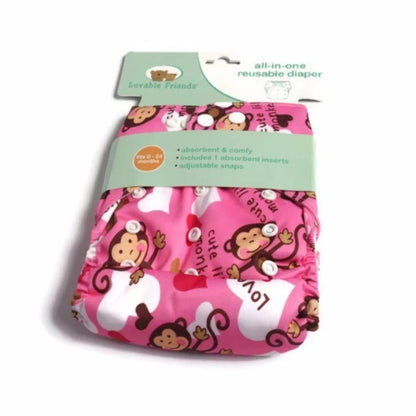 Luvable Friends Printed Cloth Diaper (Pink Monkeys)