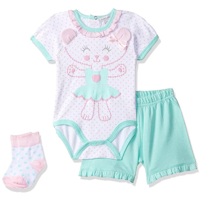 Mother's Choice 3 Piece Set of Bodysuit, Short with Socks For Boys and Girls - IT1057