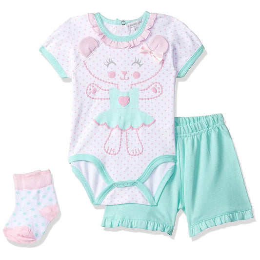 Mother's Choice 3 Piece Set of Bodysuit, Short with Socks For Boys and Girls - IT1057