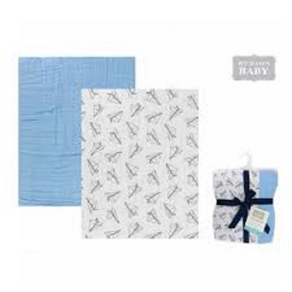 Hudson Baby Muslin Swaddle Blanket 2pc Paper Airplane 51071