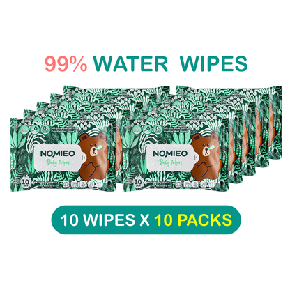 NOMIEO 99% Pure Water All-Purpose Baby Wipes (80 pcs & 10 pcs per pack)