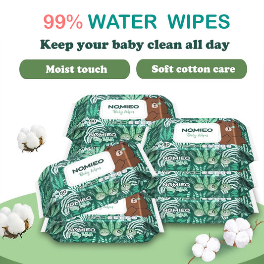 NOMIEO 99% Pure Water All-Purpose Baby Wipes (80 pcs & 10 pcs per pack)