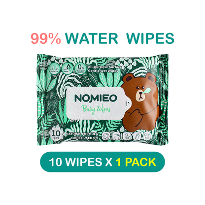 NOMIEO 99% Pure Water All-Purpose Baby Wipes (80 pcs & 10 pcs per pack)