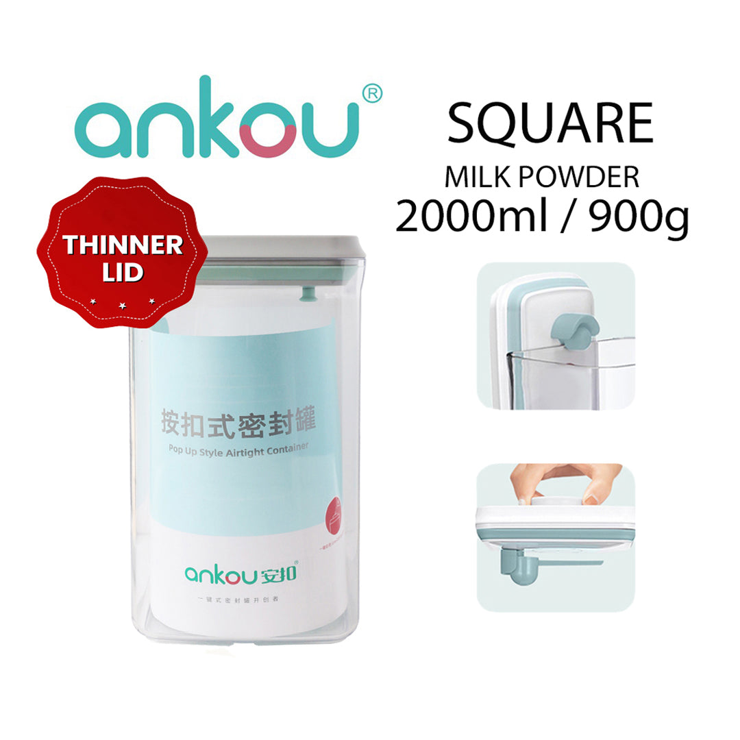 Ankou Airtight 1 Touch Button Clear Container With Scoop and Holder 2000ml (Square)