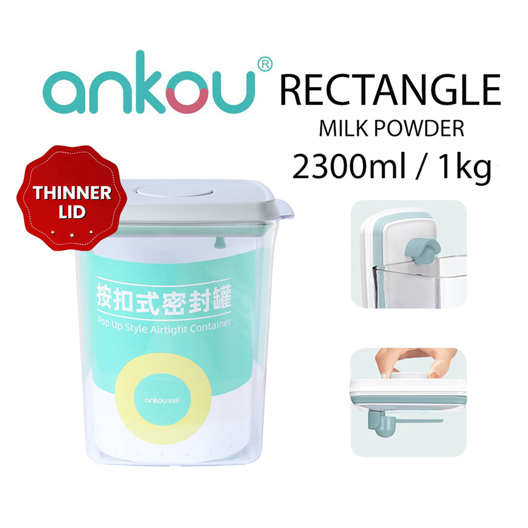 Ankou Airtight 1 Touch Button Clear Container With Scoop and Holder with Scraper 2300ml (Rectangular)