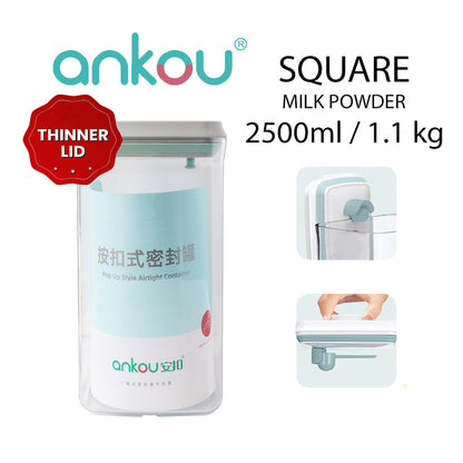 Ankou Airtight 1 Touch Button Clear Container With Scoop and Holder 2500ml (Square)