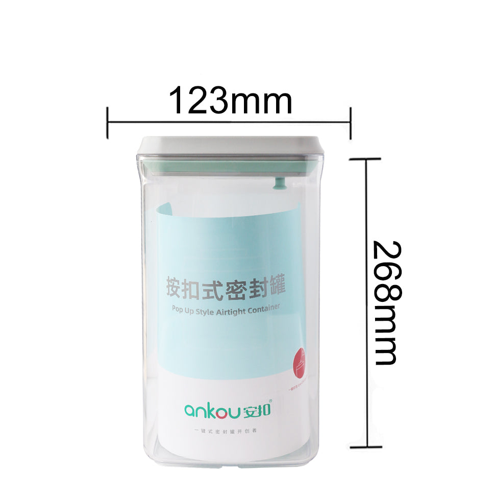 Ankou Airtight 1 Touch Button Clear Container With Scoop and Holder 2500ml (Square)