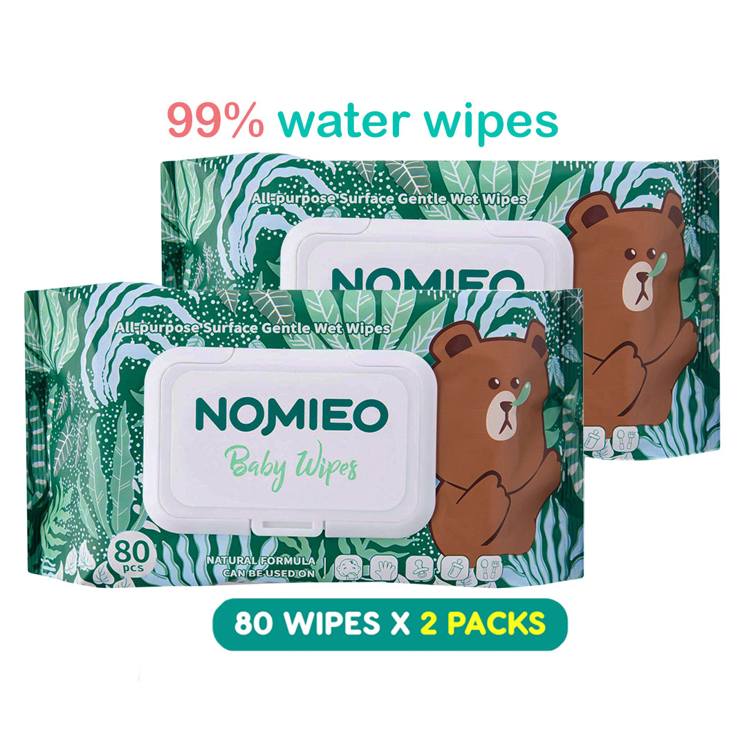 NOMIEO 99% Pure Water All-Purpose Baby Wipes (80 pcs & 10 pcs per pack)