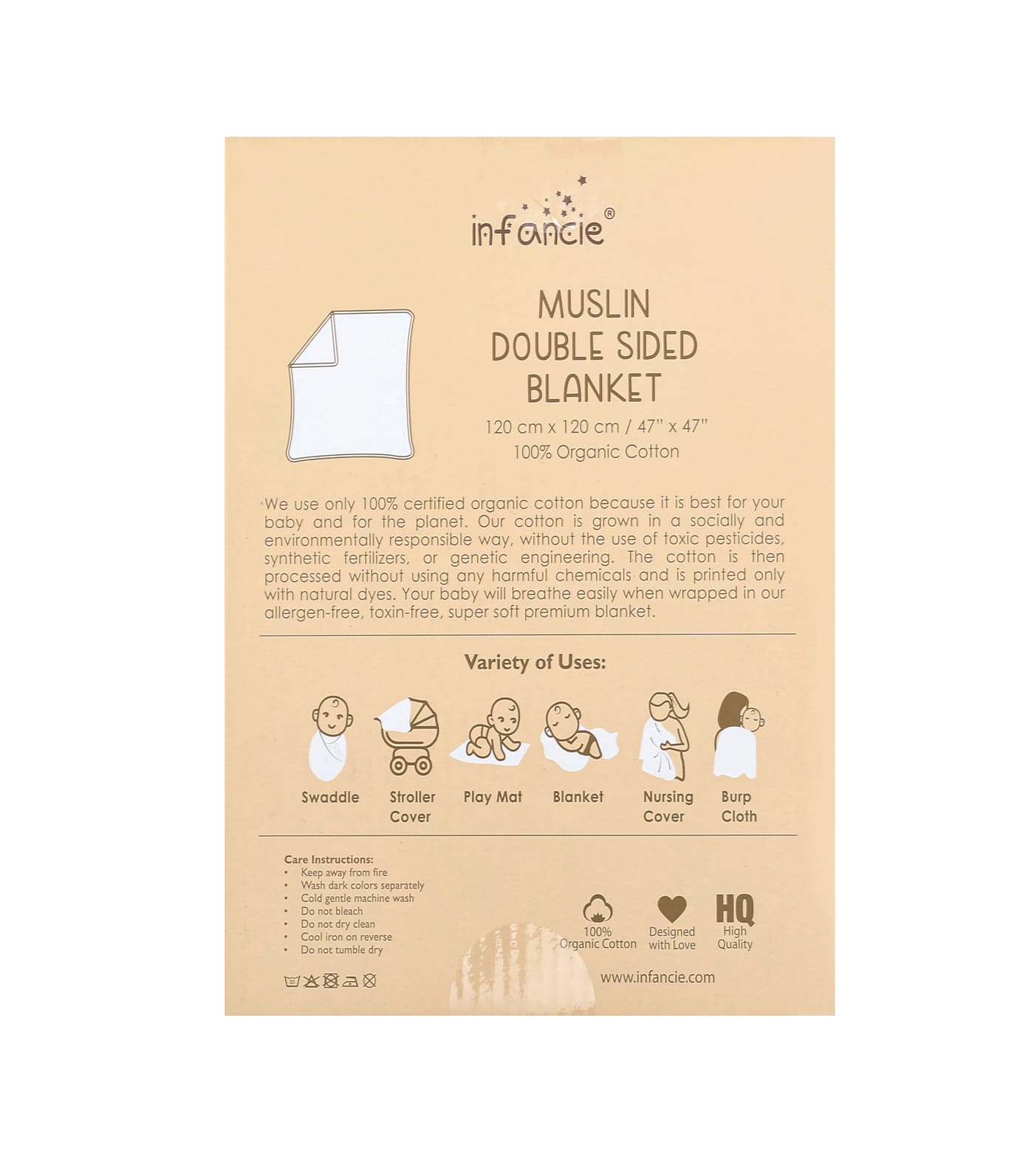 Infancie Muslin Double Sided Muslin Blanket - Sand