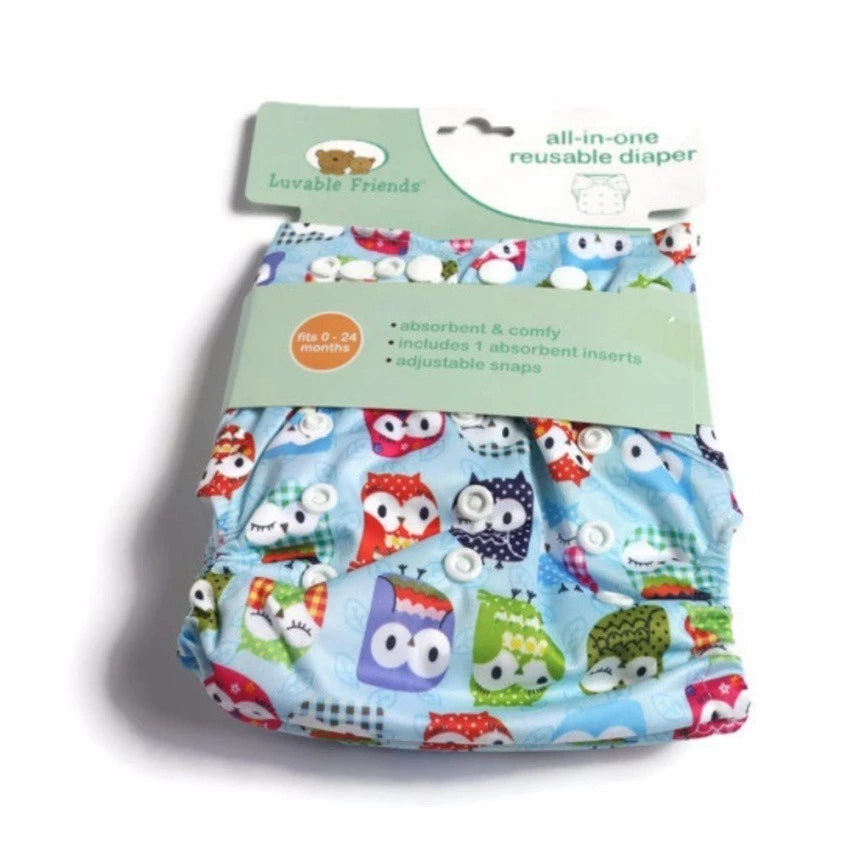 Luvable Friends Printed Cloth Diaper ((Blue Owls)