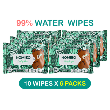 NOMIEO 99% Pure Water All-Purpose Baby Wipes (80 pcs & 10 pcs per pack)