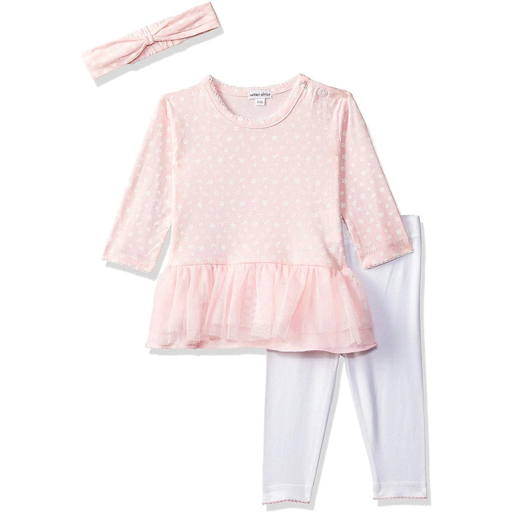 Mother's Choice 3 Piece Baby Dress and Legging Set (IT8650-Pink)