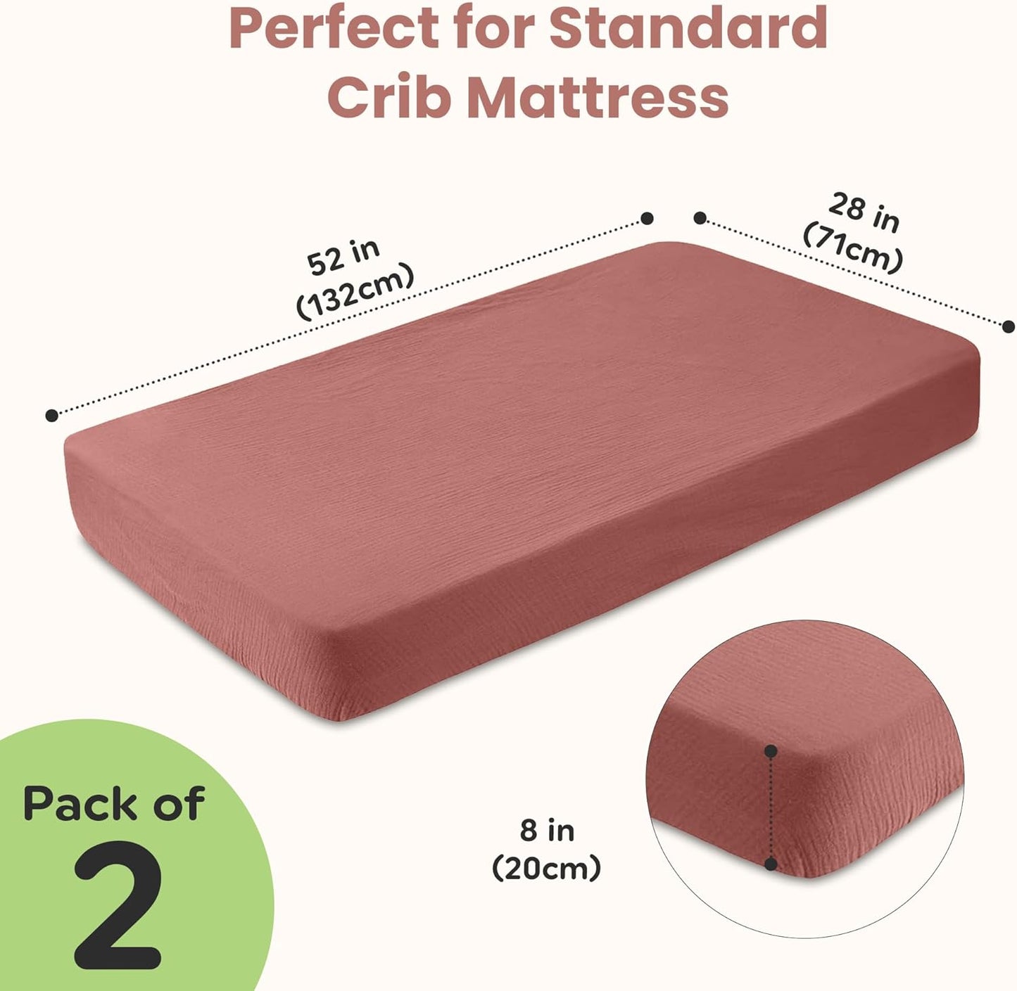 Infancie 2 Pieces Organic Muslin Fitted Crib Sheets