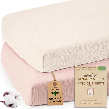 Infancie 2 Pieces Organic Muslin Fitted Crib Sheets