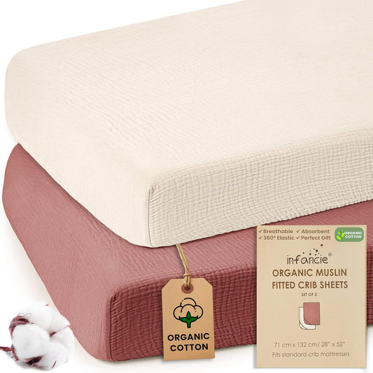 Infancie 2 Pieces Organic Muslin Fitted Crib Sheets