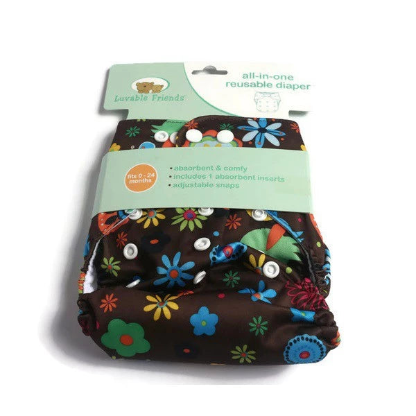 Luvable Friends Printed Cloth Diaper (Flower/Coffee)