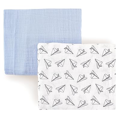 Hudson Baby Muslin Swaddle Blanket 2pc Paper Airplane 51071