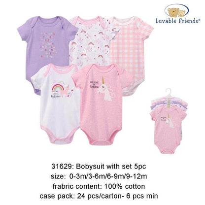 Luvable Friends 5 Pack Onesies Bodysuit (31629/Unicorn)