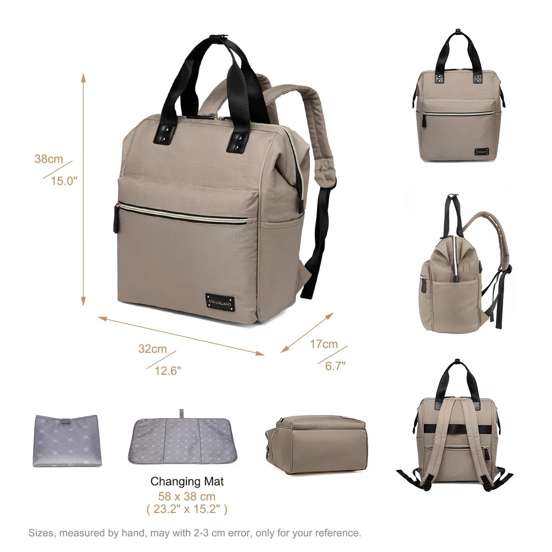 Colorland Zara Baby Changing Backpack (BP124-G/Khaki)