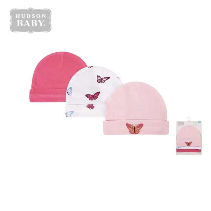 Hudson Baby 3 Piece Infant Caps (00866CH/Butterfly)