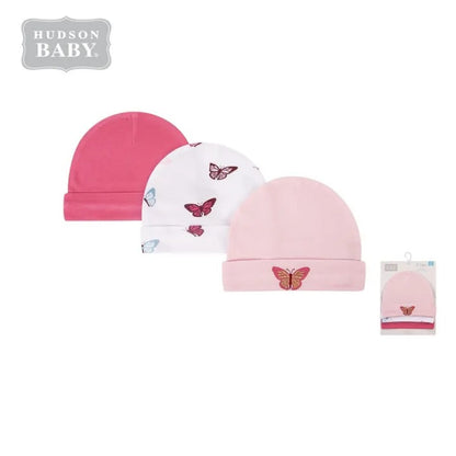 Hudson Baby 3 Piece Infant Caps (00866CH/Butterfly)