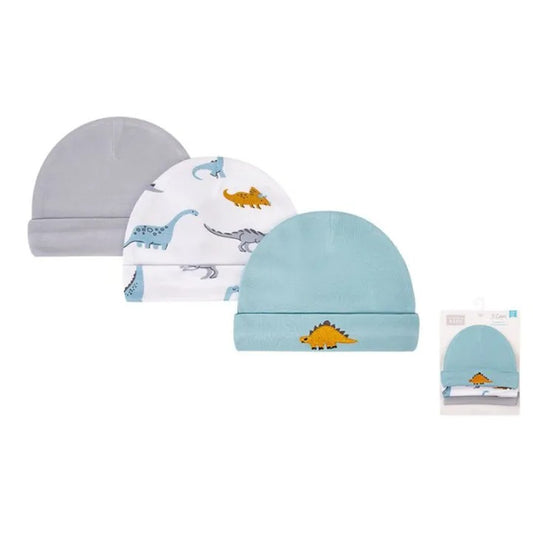 Hudson Baby 3 Piece Infant Caps (00863CH/Dino)