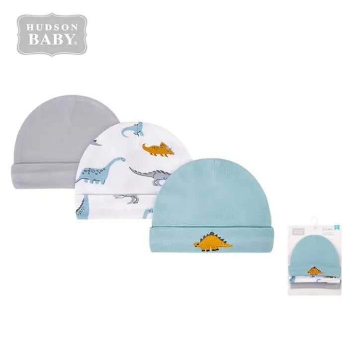 Hudson Baby 3 Piece Infant Caps (00863CH/Dino)