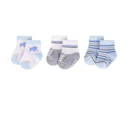 Hudson Baby 3 Piece Baby Socks with Non-Skid (00779CH/Elephant)