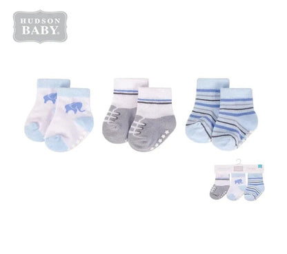 Hudson Baby 3 Piece Baby Socks with Non-Skid (00779CH/Elephant)