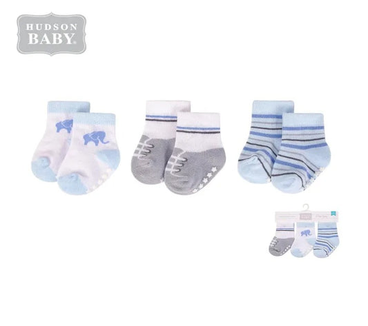 Hudson Baby 3 Piece Baby Socks with Non-Skid (00779CH/Elephant)