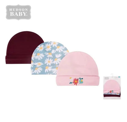 Hudson Baby 3 Piece Infant Caps (00865CH/Floral)