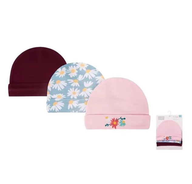 Hudson Baby 3 Piece Infant Caps (00865CH/Floral)