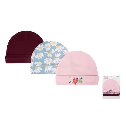 Hudson Baby 3 Piece Infant Caps (00865CH/Floral)