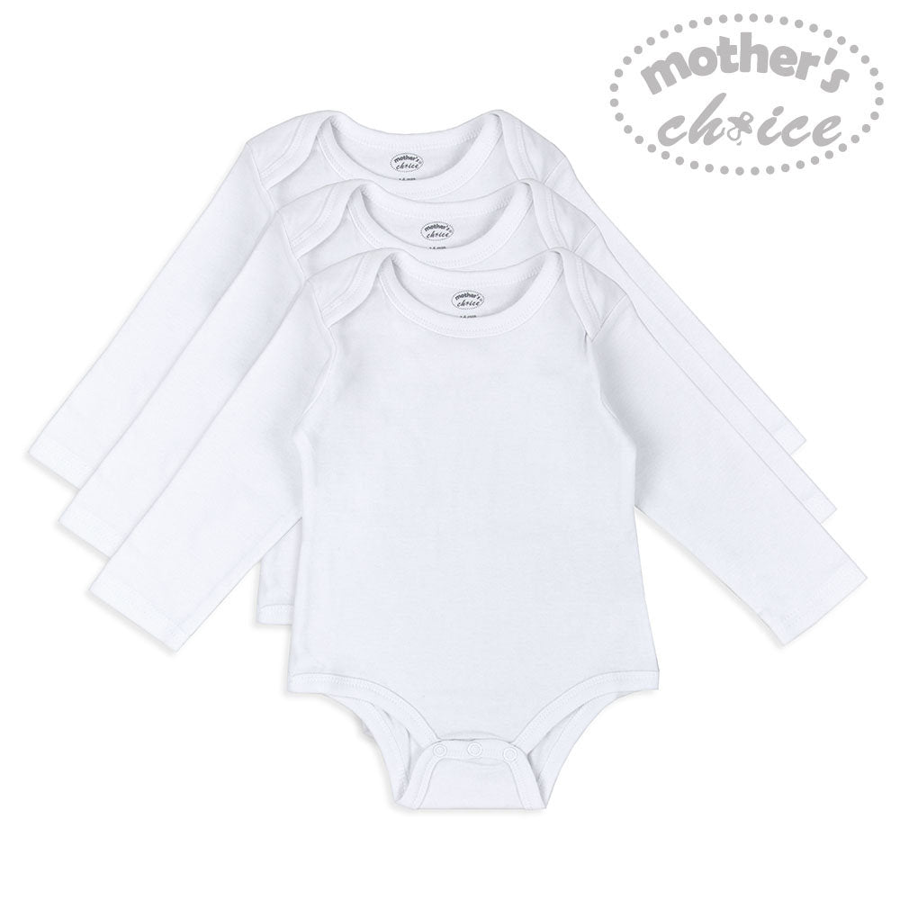 Mother's Choice White Collection 3 Pack Long Sleeve Bodysuits (Daily Essentials / IT2828)