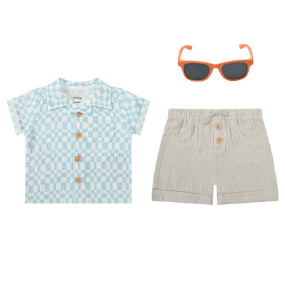 Infancie 3 Piece Baby Muslin Top, Shorts & Sunglasses