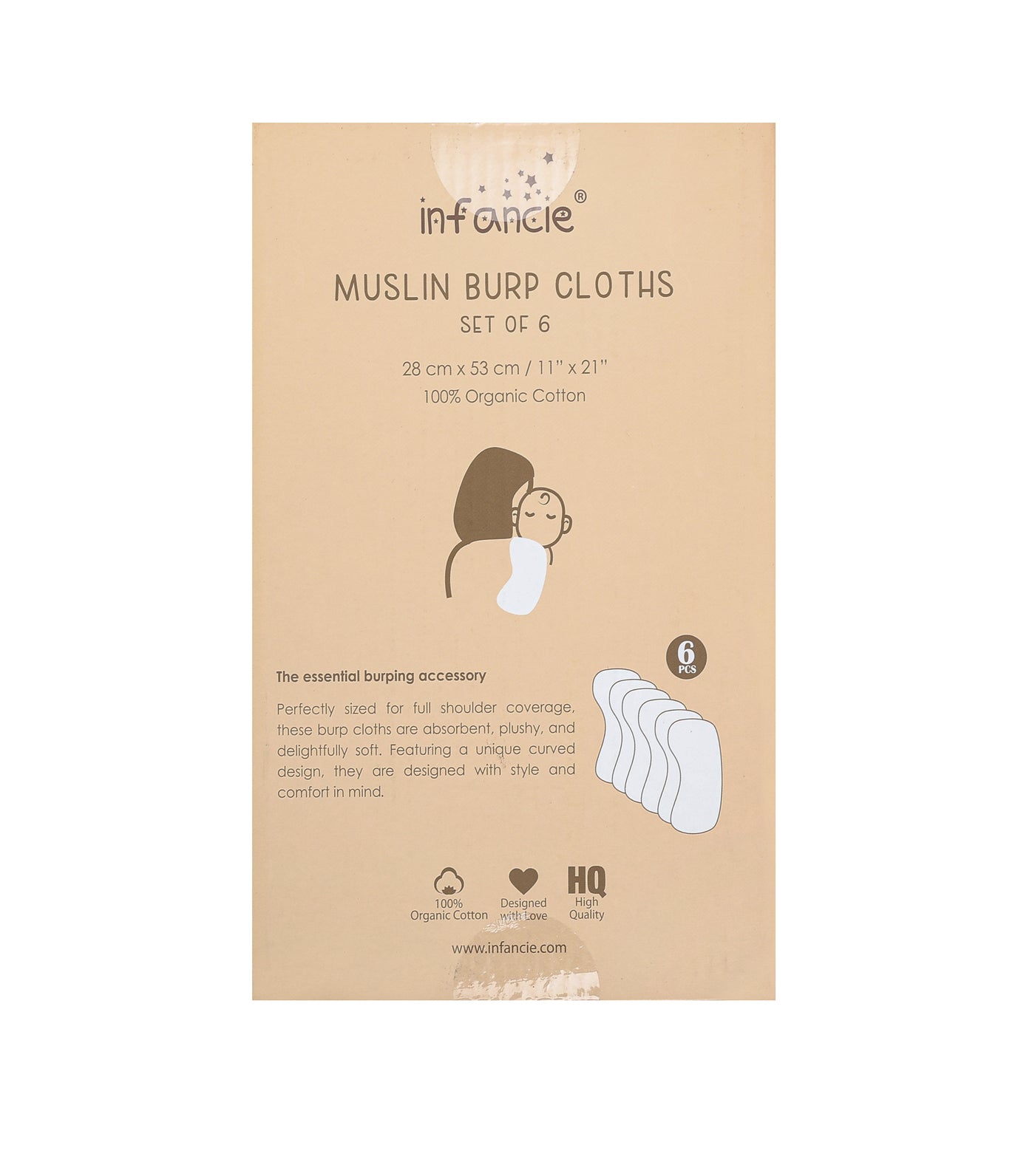 Infancie Muslin Burp Cloths (Set of 6) - IT5370