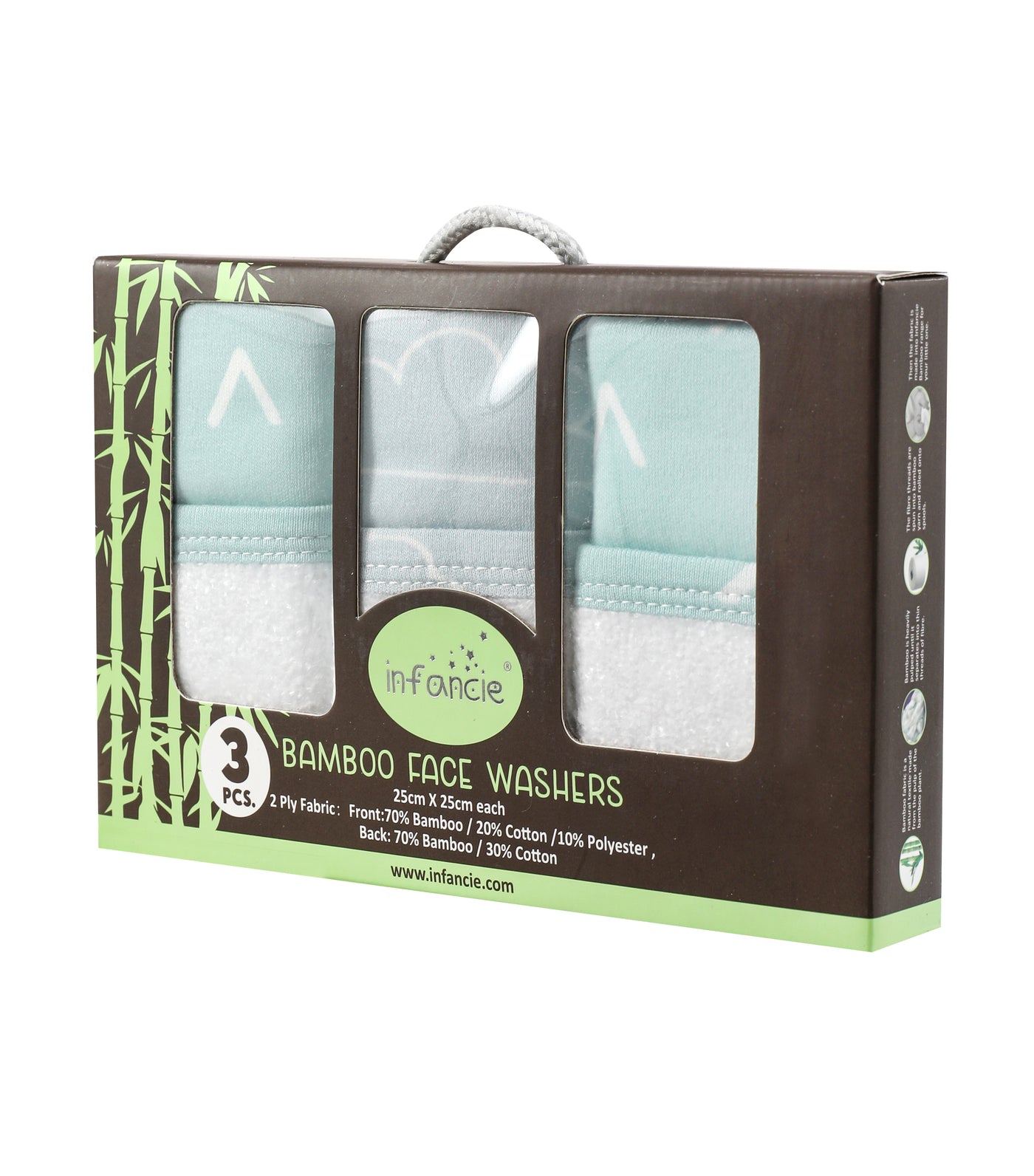 Infancie 3 Pieces Bamboo Face Washers (IT4726)