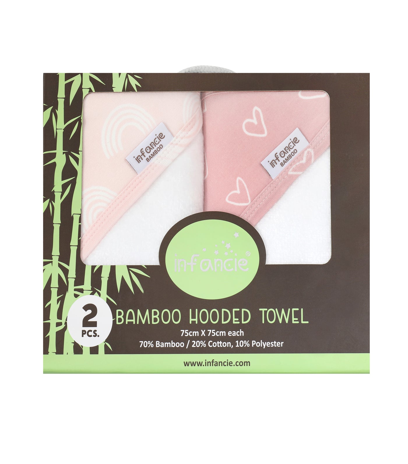 Infancie 2 Pieces Bamboo Hooded Towel (Pink & Rose/IT4722)